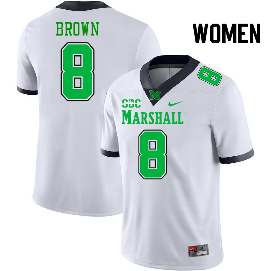 Women #8 Bralon Brown Marshall Thundering Herd SBC Conference College Football Jerseys Stitched-Whit